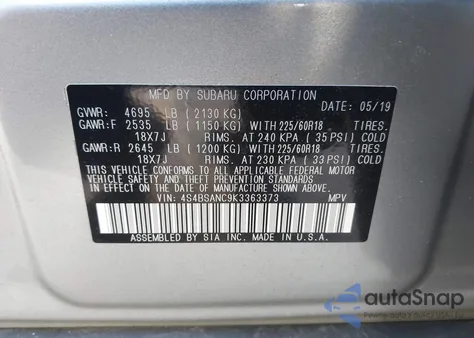 2019 Subaru Outback 2.5I Limited from USA, damaged, VIN 4S4BSANC9K3363373